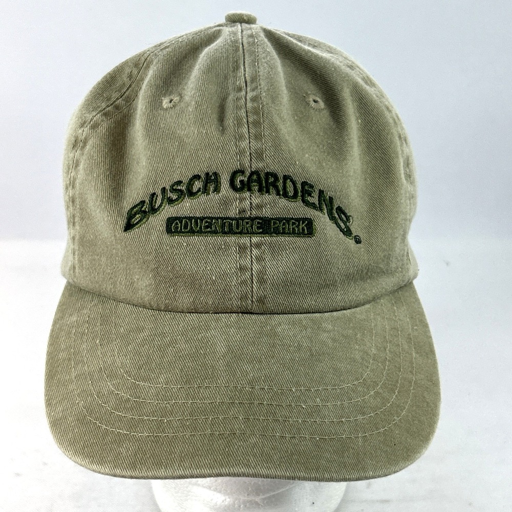 Vintage Busch Gardens Hat Cap Strap Back Adventure Park Amusement Park Khaki Dad